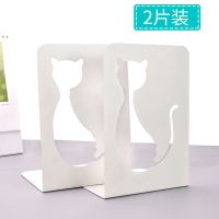 金属大号可伸缩书立架创意简约铁立书架桌上书架折叠收纳书靠书档|白色猫咪(2片装)