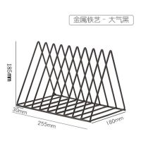 创意ins风北欧三角书立铁艺书架书挡桌面收纳架置物架简约书报架|加粗黑色(1个装)