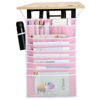 课桌收纳袋初高中学生挂书袋大容量书袋书挂书立加厚挂袋课桌神器|粉色星球带亮片+缠绕带