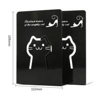 创意书立架金属书挡书夹书靠书架简易桌上加厚图书馆隔板铁书立|黑色猫咪