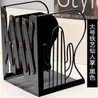 书立架伸缩ins创意高中学生简约桌上立书架收纳折叠书夹书靠书立|典雅黑色大号/仙人掌黑色