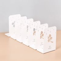 8片装书立架书夹书靠简易高中生学生用简约桌上书挡板铁书架收纳|白色/镂空四叶草[6片装]