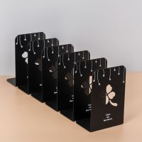 8片装书立架书夹书靠简易高中生学生用简约桌上书挡板铁书架收纳|黑色/镂空四叶草[6片装]