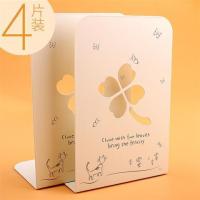 4片装书立架 简约学生书夹书挡伸缩书靠简易桌面书挡板收纳书架子|米色四叶草(4片装)