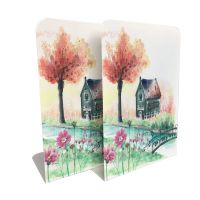 卡通书立架学生桌面金属铁书立架书靠书档书夹办公桌收纳架|河边小屋(大号) 2片装