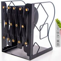 书立架伸缩ins 创意高中学生简约桌上立书架收纳折叠书夹书靠书立|大号/水立方-黑色