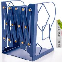 书立架伸缩ins 创意高中学生简约桌上立书架收纳折叠书夹书靠书立|大号/水立方-蓝色