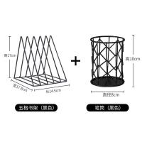 三角书架书挡书靠书籍文件夹收纳架 ins北欧风铁艺书立架学生简易|(书架+笔筒)黑色 9格书架