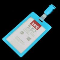 工作证卡套带挂绳塑料胸卡工作牌工牌厂牌公交学生证吊牌夹子卡套|竖浅蓝色夹子套装 1套