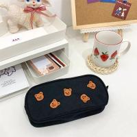 韩国ins可爱小清新小熊刺绣大容量笔袋 学生女文具收纳文艺笔袋