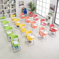 简易塑料靠背办公可折叠培训椅带写字板会议椅简约桌椅一体椅子