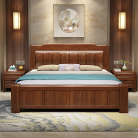 金丝胡桃木实木床1.8米双人床1.5米主卧现代中式卧室支架储物婚床