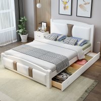 实木床1.8米现代简约双人床经济型1.5米单人床家用欧式白色软包床