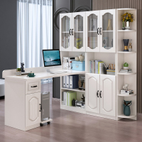书桌书架书柜组合一体简约电脑台式桌实木卧室家用转角学生写字台