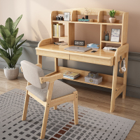 北欧实木书桌书架一体升降桌儿童写字台中小学生学习桌简约电脑桌