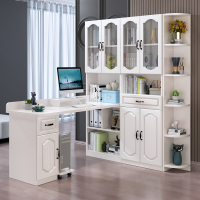 书桌书架书柜组合一体简约转角实木台式电脑桌家用卧室学生写字台