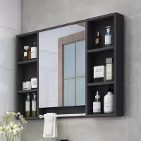 实木浴室镜子带置物架镜面柜卫生间镜子收纳一体柜储物厕所梳妆镜
