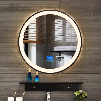 北欧铁艺框led发光灯镜洗手盆壁挂圆镜卫浴智能镜卫生间浴室镜子