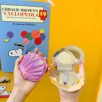 韩版梦幻少女心彩色贝壳双面镜子pu皮防摔便携迷你化妆补妆镜学生