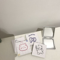 迷你可折叠小熊图案随身化妆镜韩版ins简约便携可爱卡通方形镜子
