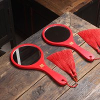 中式结婚陪嫁一对红色高档嫁妆梳妆木镜子新娘化妆婚庆用品小镜子