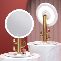 化妆镜台式led灯桌面带灯光美妆卧室收纳镜子宿舍便携网红少女大