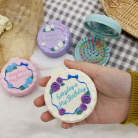 ins风少女心花朵奶油色随身化妆镜仙女学生便携两用按摩梳子镜子