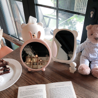 网红镜子化妆镜台式粉嫩少女学生宿舍桌面便携折叠高清梳妆公主镜