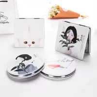 时尚皮面镜韩国创意女士随身化妆镜学生迷你便携折叠小镜子双面镜