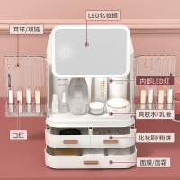 台式led化妆镜子带灯梳妆美妆宿舍桌面收纳盒神器一体网红卧室女