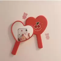 福利 小众自制款ins同款网红可爱复古大红色爱心樱桃手柄化妆镜子