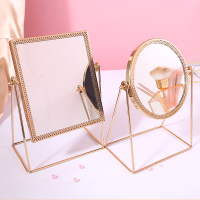 网红ins少女心化妆镜便携欧式金边小圆镜旋转台式桌面化妆品镜子