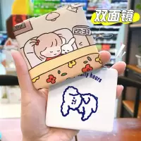 韩国可爱镜子学生宿舍桌面台式化妆镜女大号翻盖便携可折叠梳妆镜