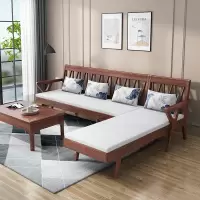 胡桃木实木沙发北欧冬夏两用简约现代小户型家用组合三人客厅家具