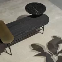 现代简约小户型客厅椭圆形茶几北欧风轻奢样板房家具铁艺大理石面