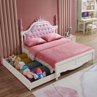 全实木儿童床女孩公主床单人床卧室带拖床高箱储物床抽拉床子母床