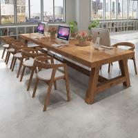实木会议桌长条大桌loft工业风办公桌现代工作长桌子型洽谈椅组合