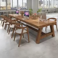 实木会议桌长条大桌loft工业风办公桌现代工作长桌子型洽谈椅组合