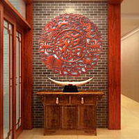 实木雕刻挂件圆形挂屏香樟木客厅背景墙壁挂饰品玄关