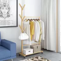 家用实木衣帽架落地简易挂衣服架子卧室客厅衣架多功能可移动置物