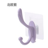 壁挂式免打孔衣帽挂钩加大加厚门后挂钩浴室毛巾架挂衣钩衣帽架|[北欧紫] [六个装](家用推荐)