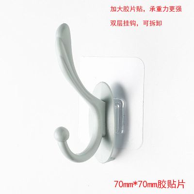 免打孔衣帽挂钩 壁挂式加大加厚门后挂钩浴室毛巾架挂衣钩衣帽架|北欧蓝(70mm*70mm加大胶贴) 五个装(优惠装)