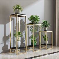 北欧铁艺金色花架置物架简约欧式客厅阳台落地多层绿萝架盆栽架子