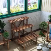 碳化防腐实木花架多层阶梯阳台置物架多层户外花盆架加固大花架子