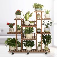 防腐木阳台花架阶梯架实木户外多层花盆架网格吊兰落地置物花架子