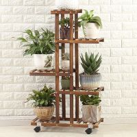 碳化实木花架多层客厅阳台花盆架子防腐实木落地室内置物架