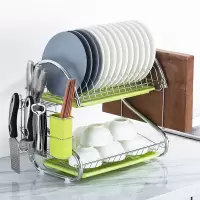 碗碟架沥水碗架收纳架厨房置物架用品小百货碗筷收纳盒刀架筷子筒|[两层]2字型+砧板架+2绿盘+筷筒