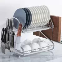 碗碟架沥水碗架收纳架厨房置物架用品小百货碗筷收纳盒刀架筷子筒|[两层]2字型+砧板架+2白盘+筷筒