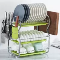 碗碟架沥水碗架收纳架厨房置物架用品小百货碗筷收纳盒刀架筷子筒|[三层]B字型+砧板架+3绿盘+筷筒