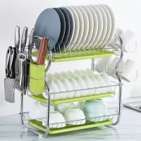 碗碟架沥水碗架收纳架厨房置物架用品小百货碗筷收纳盒刀架筷子筒|[三层]B字型+挂杯架+3绿盘+筷筒